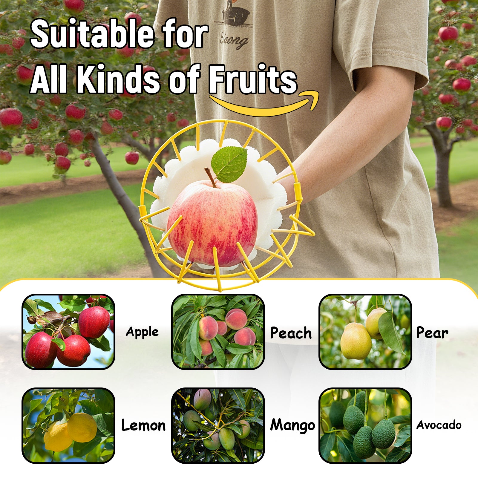 BlumeTrec Fruit Picker, Apple Picker Tool with Adjustable Pole and Basket, Long Reach Mango Grabber Tool, Tree Fruit Catcher for Picking Lemon Pear Orange Avocado Peach Citrus