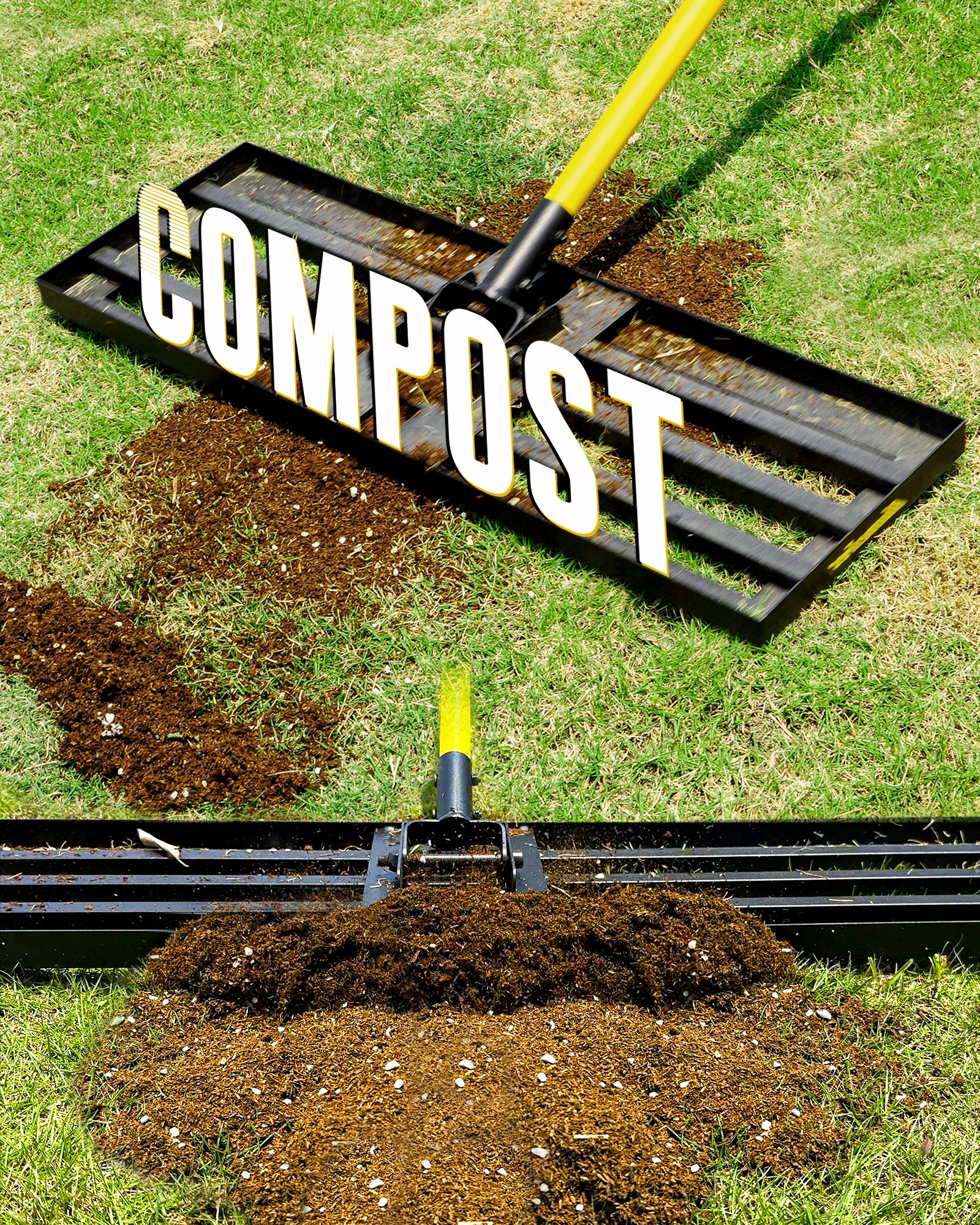 BlumeTrec Lawn Leveling Rake, Heavy Duty Sand Leveling Tool with 7FT Long Handle, Steel Golf Rake for Soil, Compost, Gravel, Lawn Leveler for Yard, Garden, Golf Course, Landscaping Level Tool