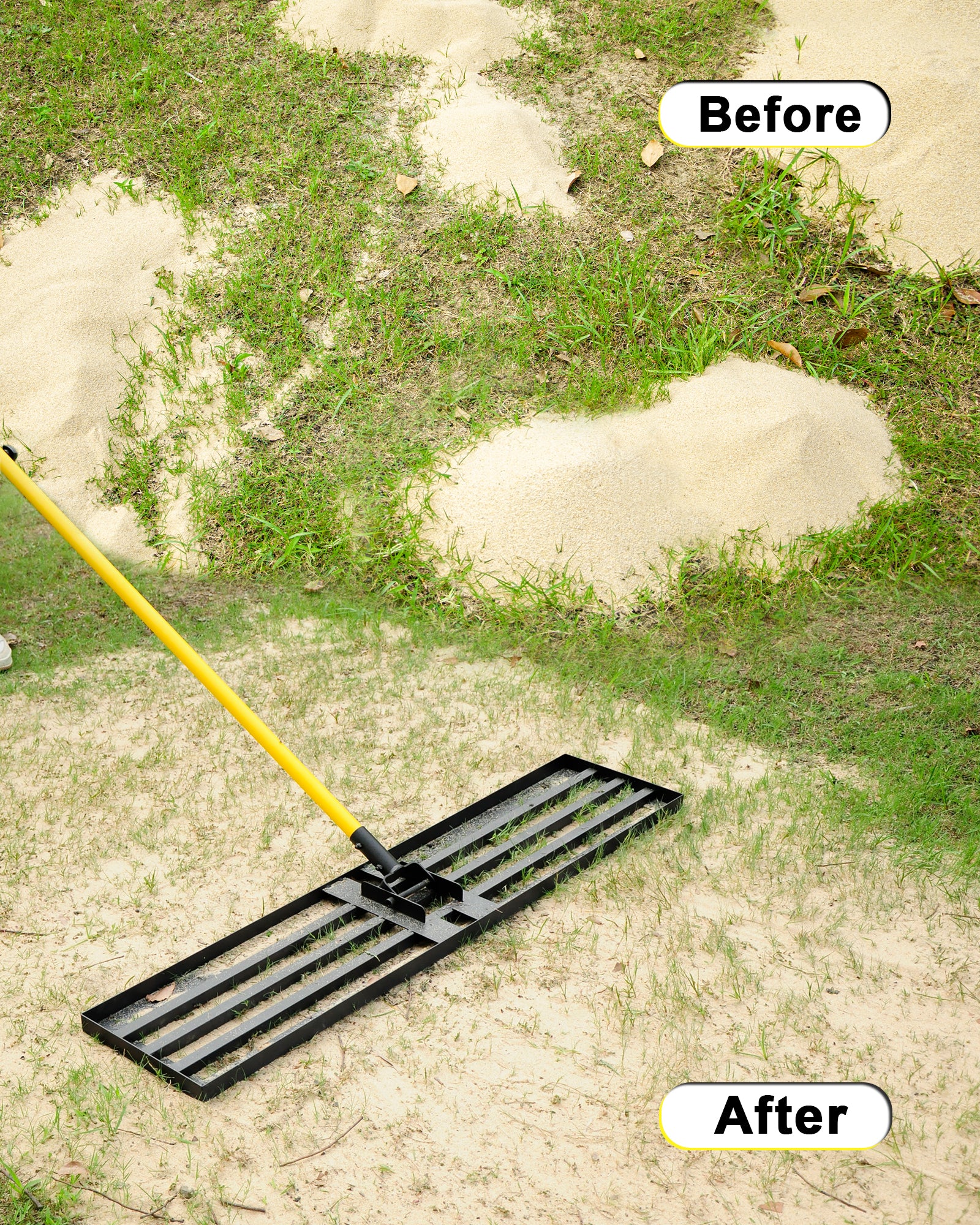 BlumeTrec Lawn Leveling Rake, Heavy Duty Sand Leveling Tool with 7FT Long Handle, Steel Golf Rake for Soil, Compost, Gravel, Lawn Leveler for Yard, Garden, Golf Course, Landscaping Level Tool