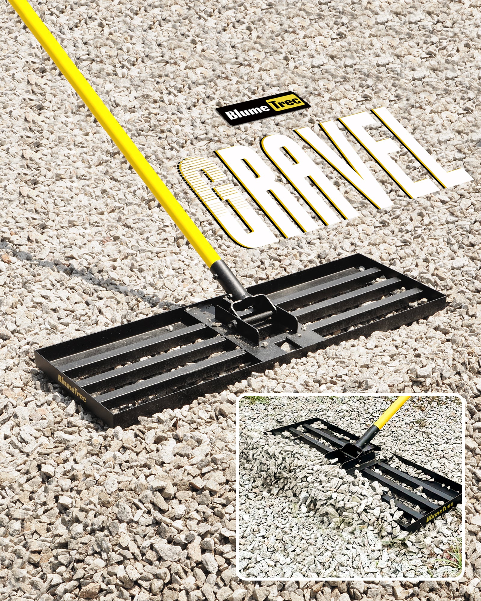 BlumeTrec Lawn Leveling Rake, Heavy Duty Sand Leveling Tool with 7FT Long Handle, Steel Golf Rake for Soil, Compost, Gravel, Lawn Leveler for Yard, Garden, Golf Course, Landscaping Level Tool