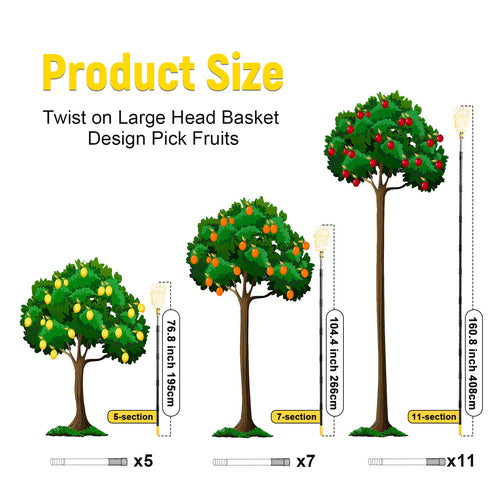 BlumeTrec Fruit Picker, Apple Picker Tool with Adjustable Pole and Basket, Long Reach Mango Grabber Tool, Tree Fruit Catcher for Picking Lemon Pear Orange Avocado Peach Citrus